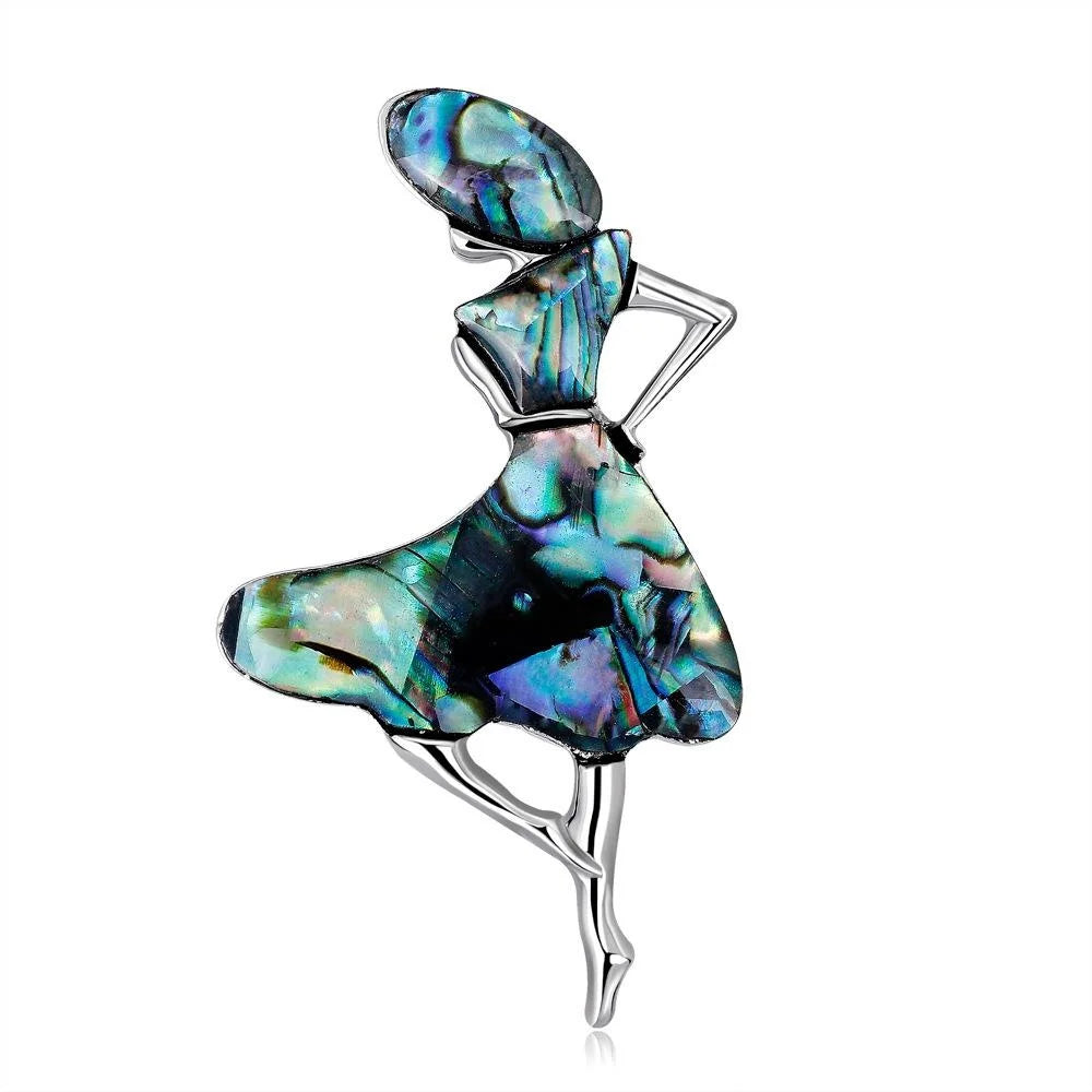 Elegant Mother Of Pearl Dancing Girl Brooch, Alloy Shell Lapel Pin Corsage For Suit Accessory Gift