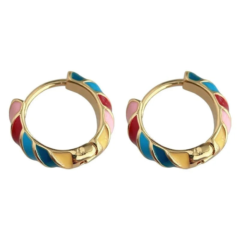 Sweet Minimalist Colorful Enamel Round Geometric Copper Stud Earrings For Daily Wear