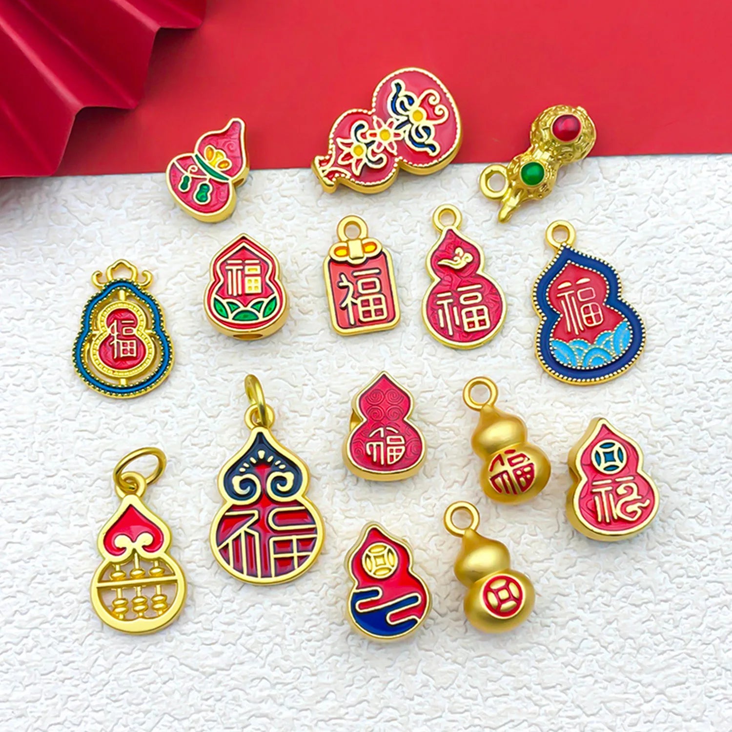 Ancient Gold Zinc Alloy Gourd Fu Character Bead for Bracelet Necklace DIY