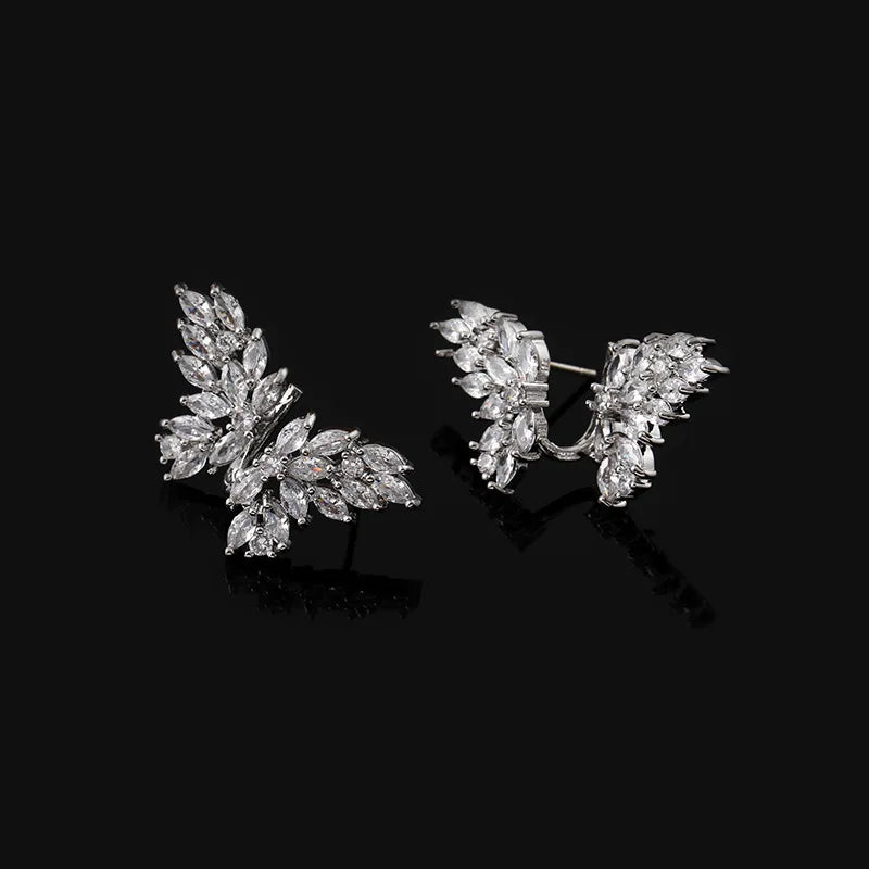 Elegant Luxury Alloy Zircon Butterfly Swirl Stud & Clip On No Piercing Statement Ear Cuff Earrings