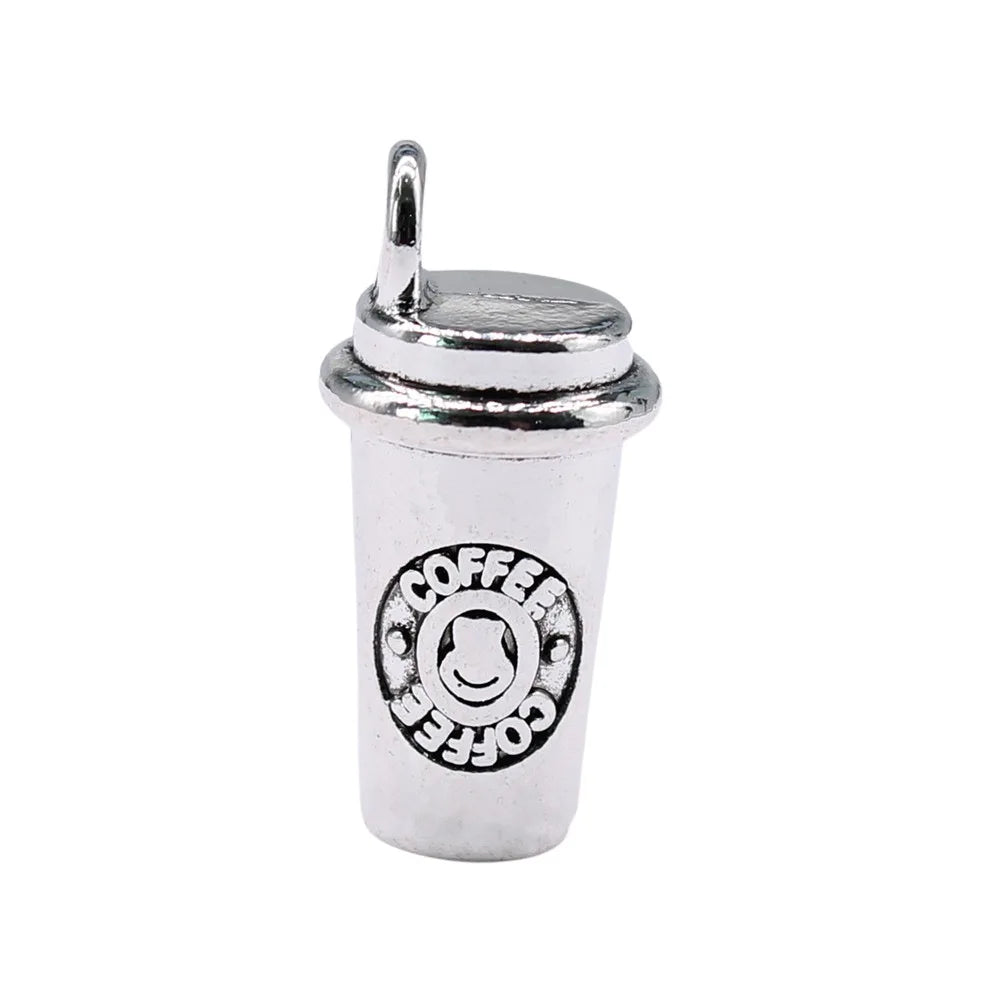 21x10mm 5.11g Antique Silver Zinc Alloy 3D Coffee Cup Charm Pendant for DIY Jewelry Making
