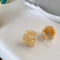 14K Gold Plated Copper Alloy Textured Irregular Floral Drop Earrings Light Luxury Style
