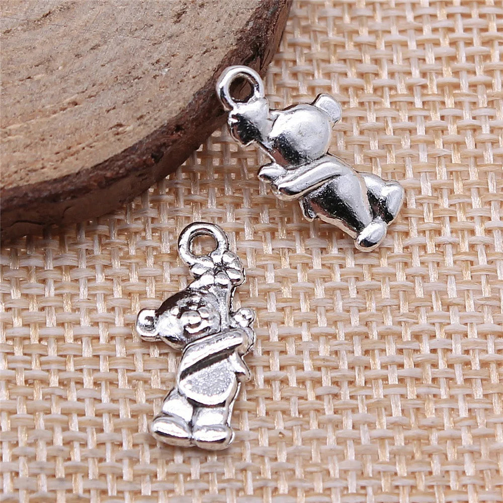 9x19mm 1.1g Antique Silver Zinc Alloy Bear Charm Pendant for DIY Necklace Bracelet Jewelry Making