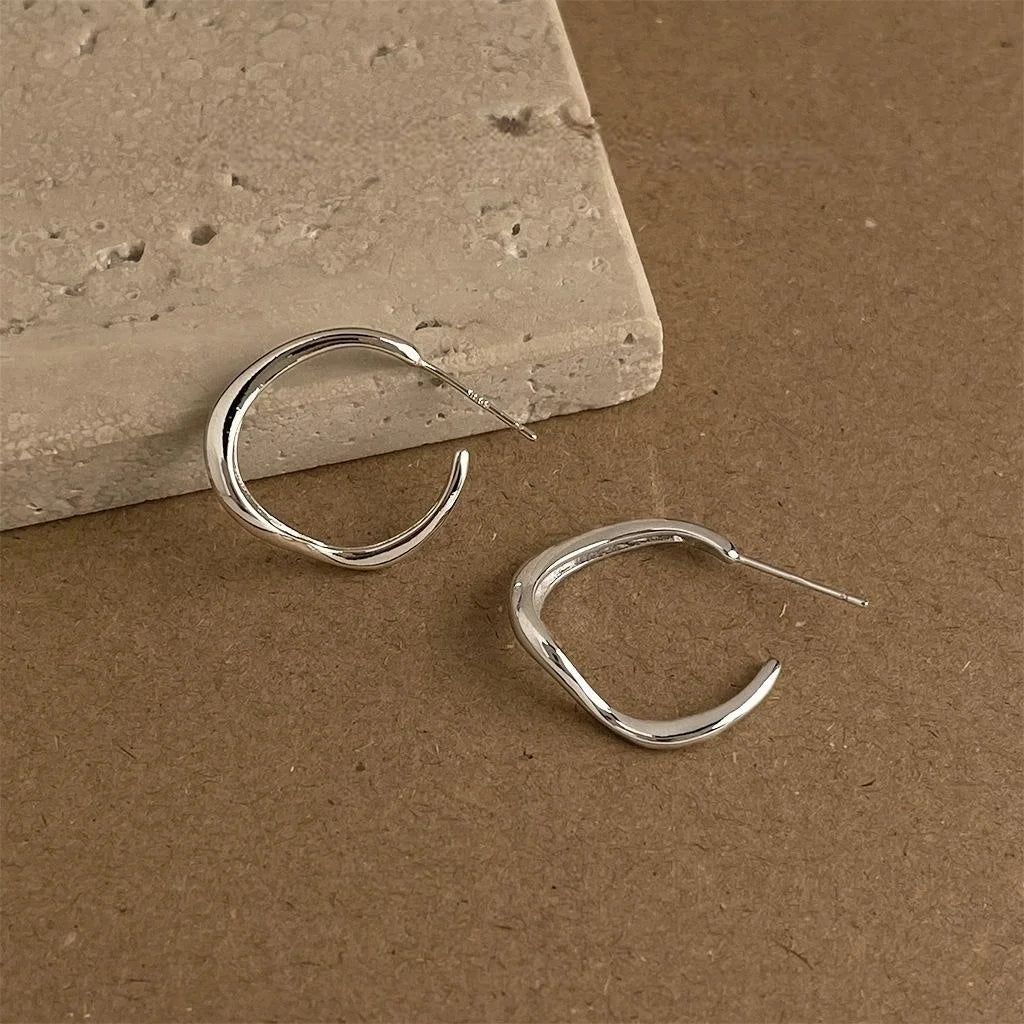 Casual Geometric C-Shaped Hoop Earrings For Women, Copper Round Irregular Ear Jewelry