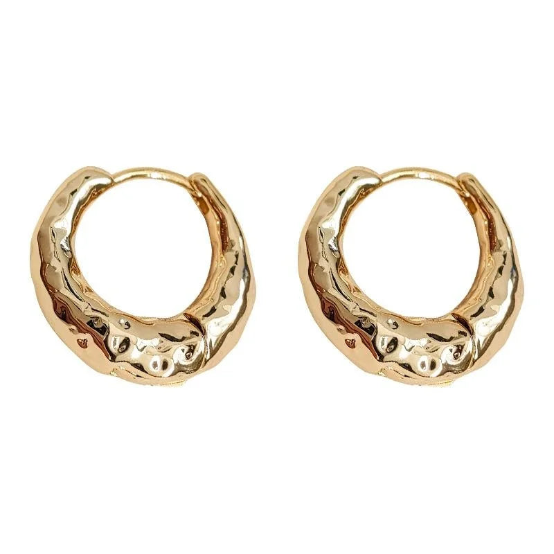 Light Luxury 14K Gold Plated Copper Round Geometric Textured Stud Earrings