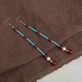 Long Tassel Drop Earrings With Synthetic Turquoise And Red Agate Geometric Chinese Chic Style