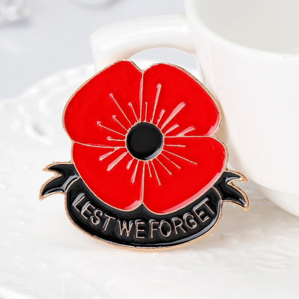Elegant Red Poppy Enamel Alloy Brooch With Rhinestone Accent, Remembrance Flower Lapel Pin Suit Gift