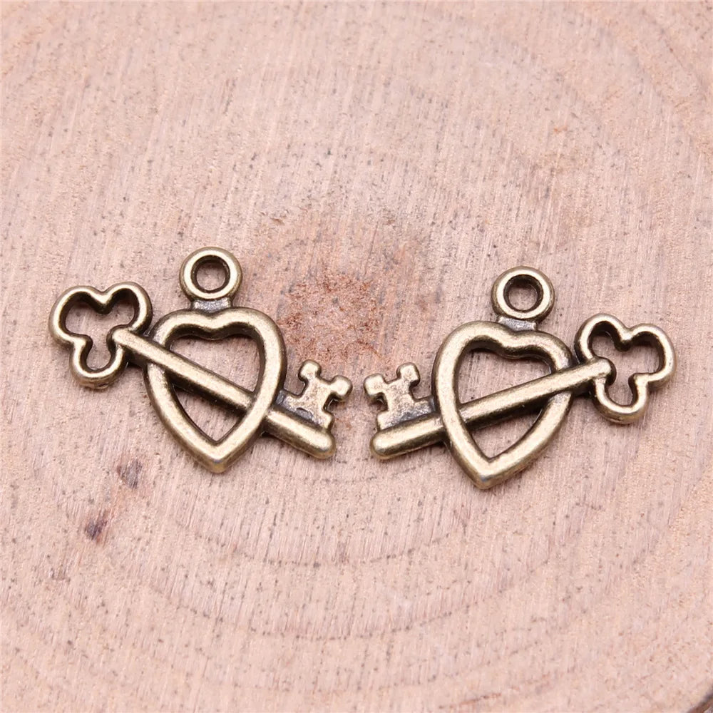 19x12mm 0.9g Multicolor Zinc Alloy Key Heart Charm Pendant for DIY Necklace Bracelet Making