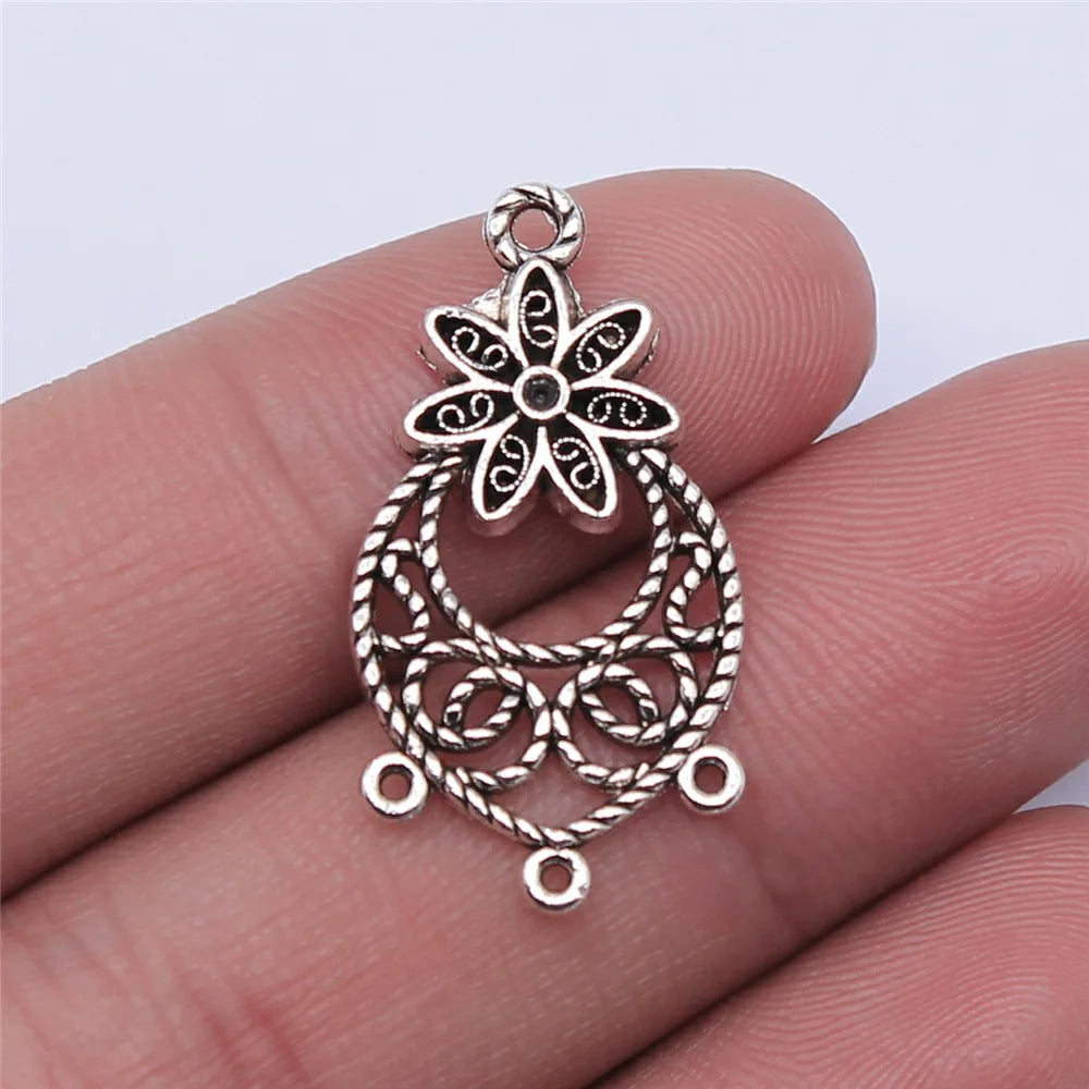 29x15mm 1.6g Vintage Zinc Alloy Flower Waterdrop Teardrop Earring Connector Charms for DIY Earrings Making