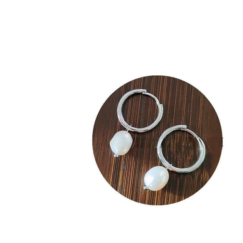 Handmade Silver Tone Copper Freshwater Pearl Round Drop Earrings For Women