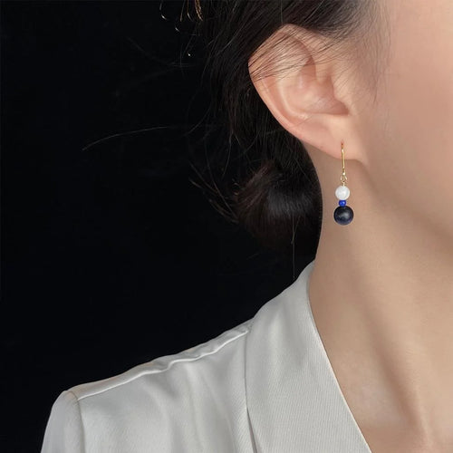 Natural Stone Geometric Round Drop Earrings Handmade Chinese Style Vintage Ethnic Jewelry
