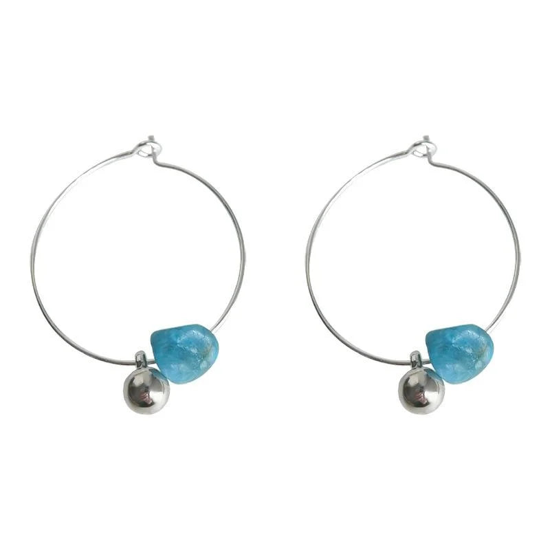 Minimalist Natural Apatite Stone Hoop Earrings Handmade New Chinese Geometric Round Designer Jewelry