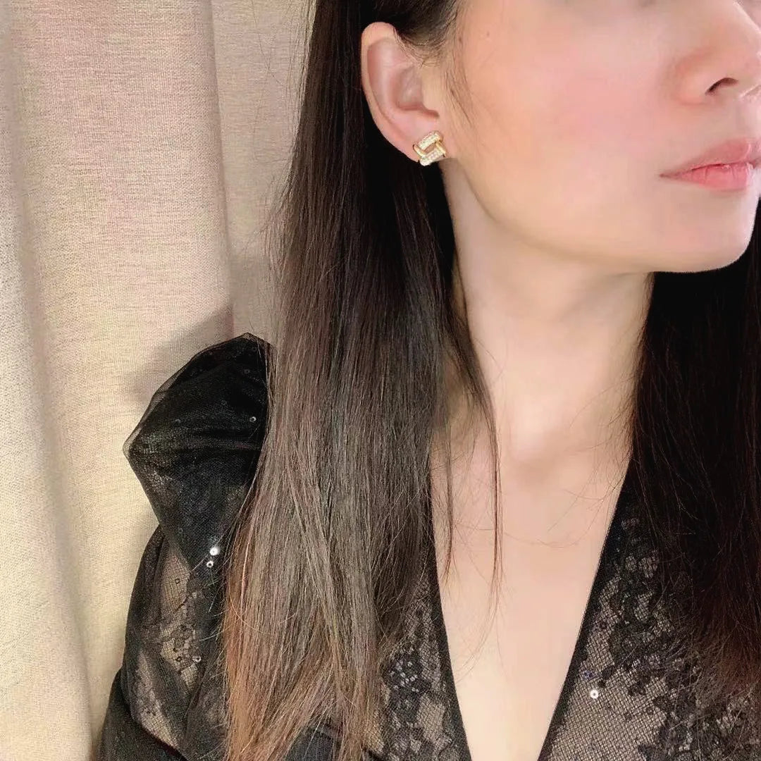 Elegant Geometric Diamond Link Zircon Alloy Stud & Clip On No Piercing Commuter Fashion Earrings