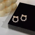 Cute 14K Plated Copper Enamel Bow Pearl Stud Earrings