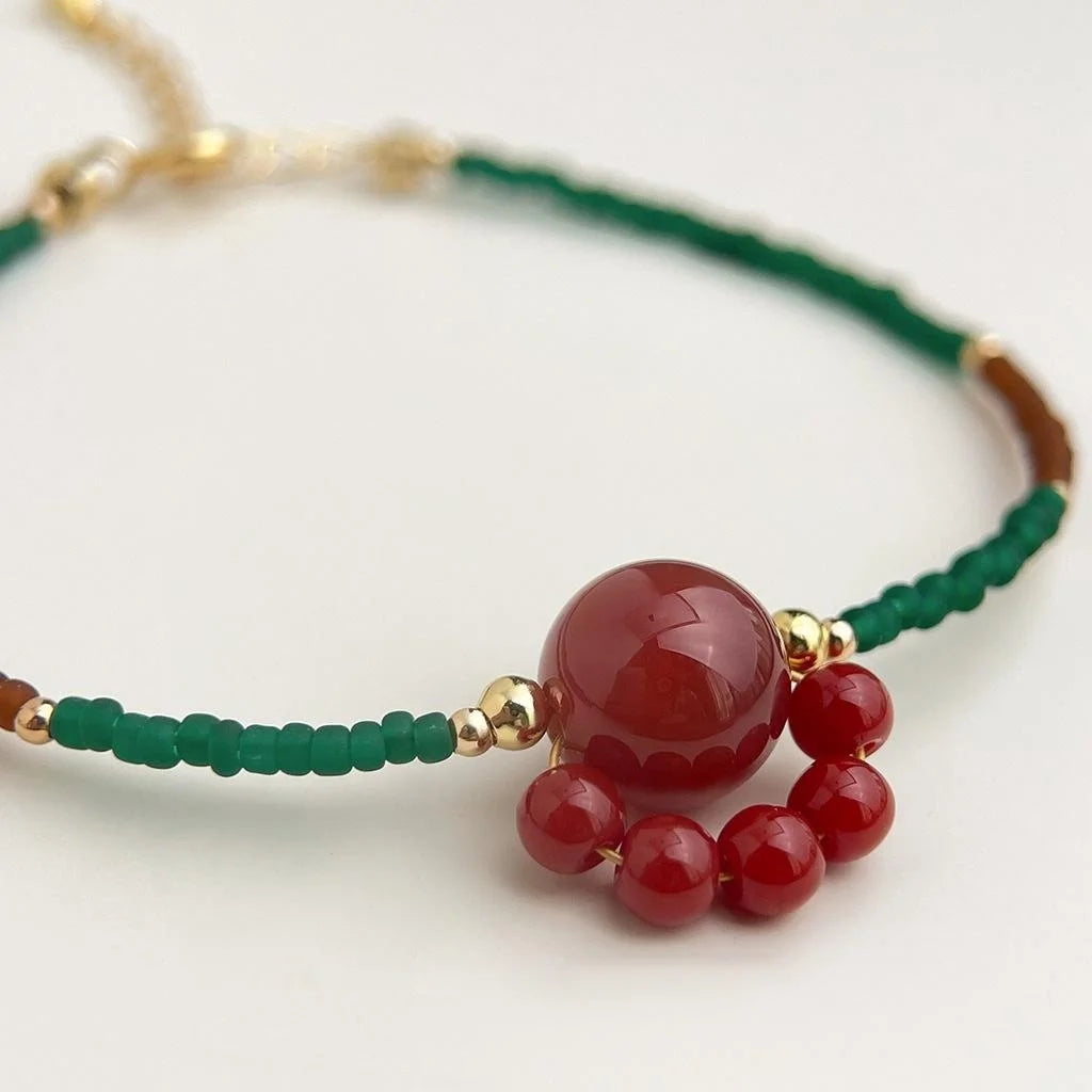 Natural Stone Red Agate Cat Paw Bracelet New Chinese Geometric Round Bead Designer Bracelet for Women