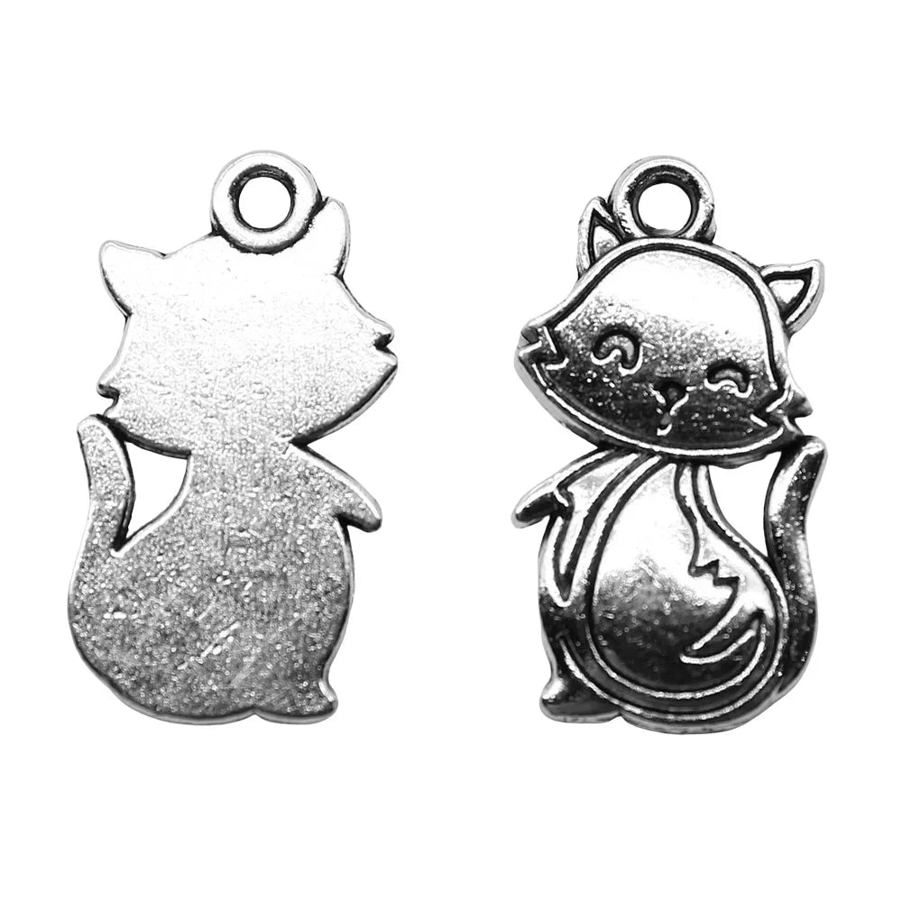 10x18mm 1g Antique Silver Zinc Alloy Cute Cat Charm Pendant for DIY Bracelet Necklace Making