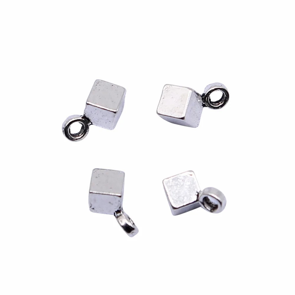 3x3mm 0.23g Antique Silver Zinc Alloy Small Cube Charm Pendant for DIY Bracelet Necklace Making