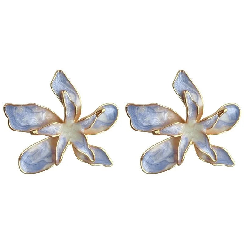 Violet Ombre Double Layer Flower Drop Earrings Copper Pastoral Sweet Floral Statement Jewelry