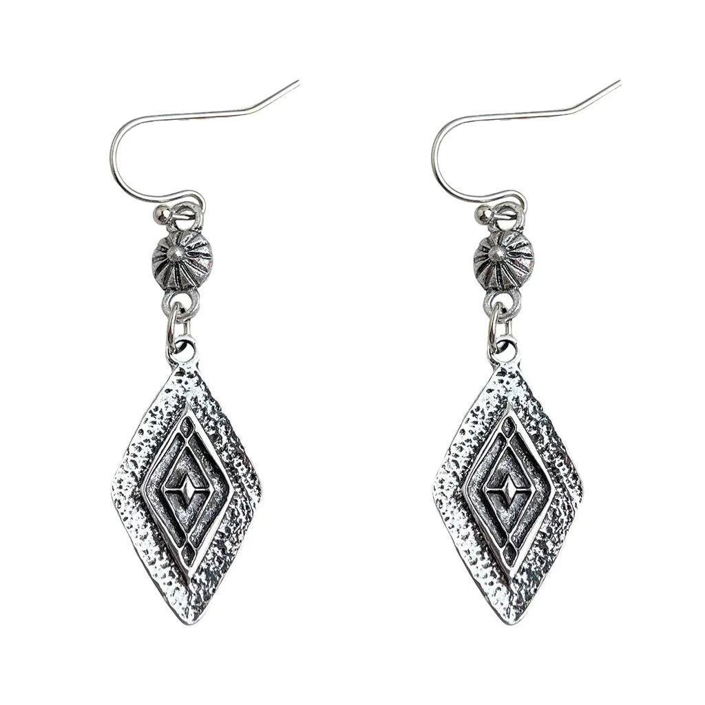 Vintage New Chinese Style Geometric Rhombus Pattern Eco-Friendly Copper Drop Earrings