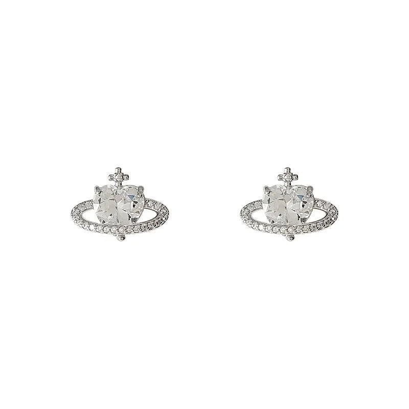 Light Luxury Crown Micro Pave Zircon Copper Stud Earrings With Silver Plated Pins