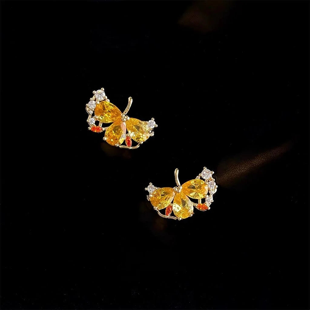 2025 New 14K Gold Plated Copper Ginkgo Leaf Zircon Stud Earrings For Fashion Office Wear