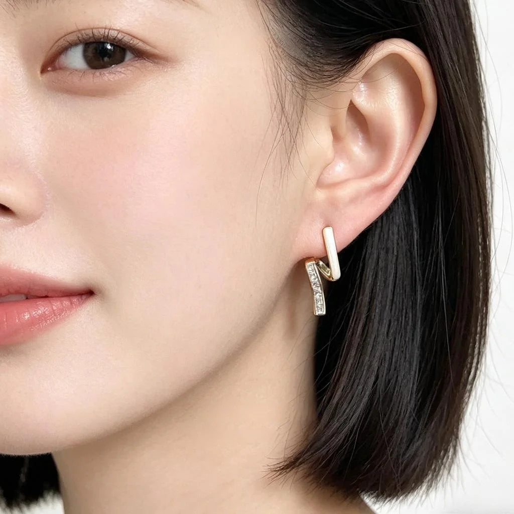 Luxury Micro Pave Zircon Irregular Geometric Enamel Drip Glaze Copper Stud Earrings