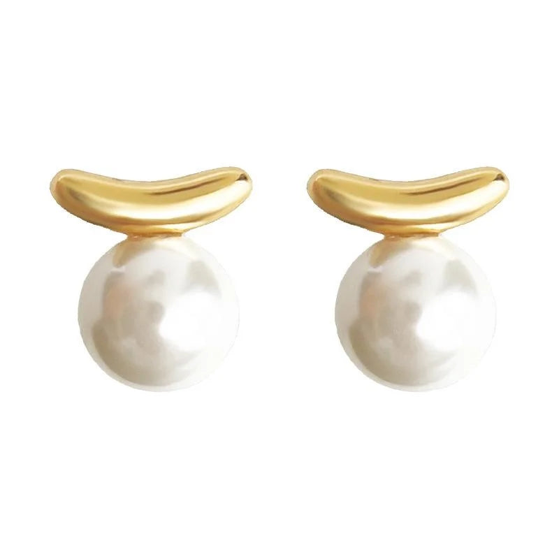 14K Gold Plated Copper Glass Pearl Geometric Balance Bar Stud Earrings Minimalist Designer Jewelry