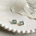 14K Plated Copper Geometric Starry Blue Pearl Zircon Stud Earrings For Women