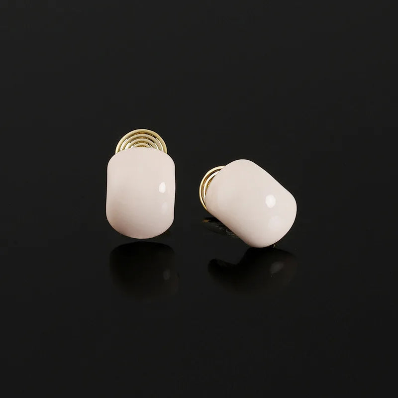 Elegant Spring Summer Pale Pink Bean Shape Enamel Alloy Stud & Clip On No Piercing Fashion Earrings