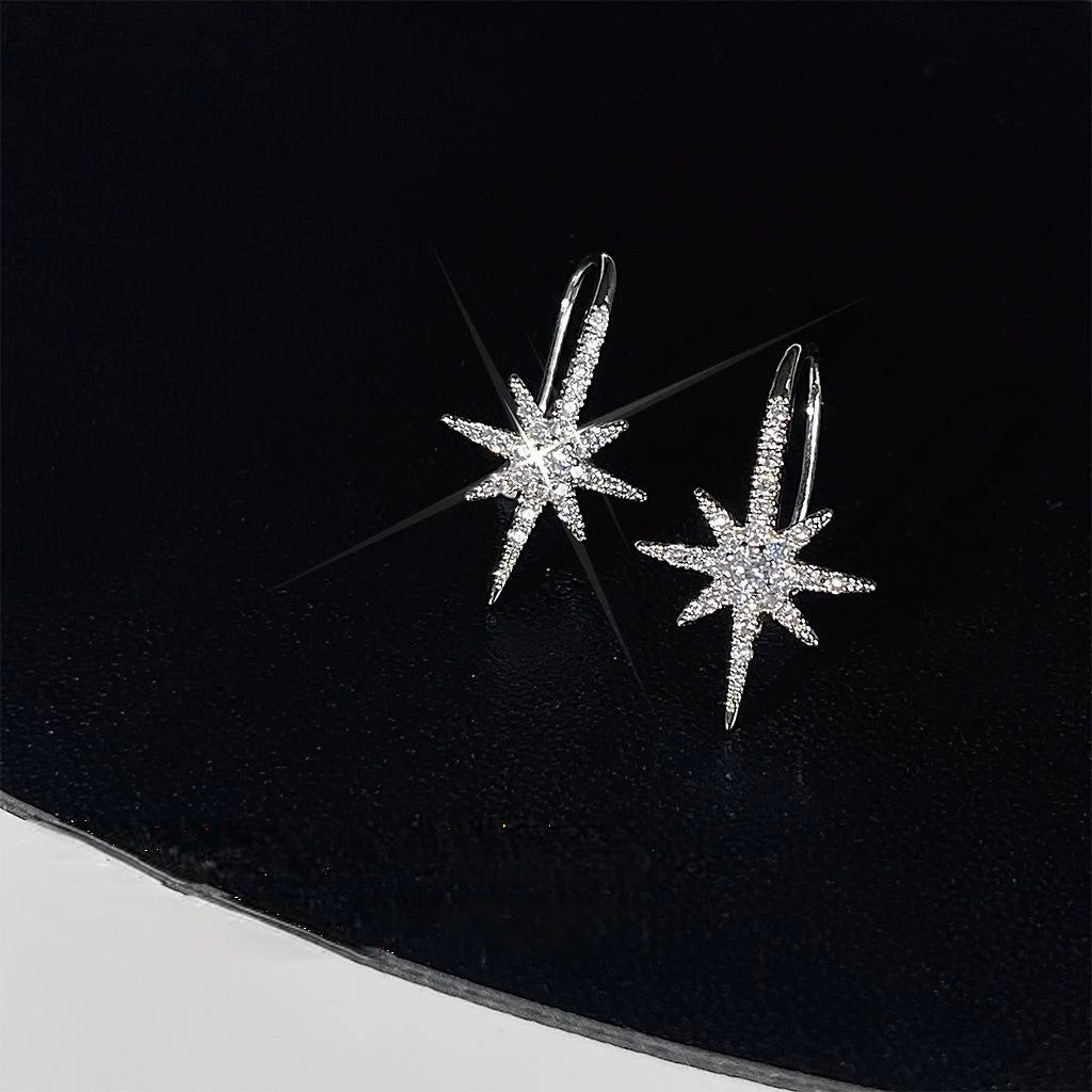Elegant Eight-Point Star Zircon Micro Pave Copper Real Gold Plated Drop Earrings