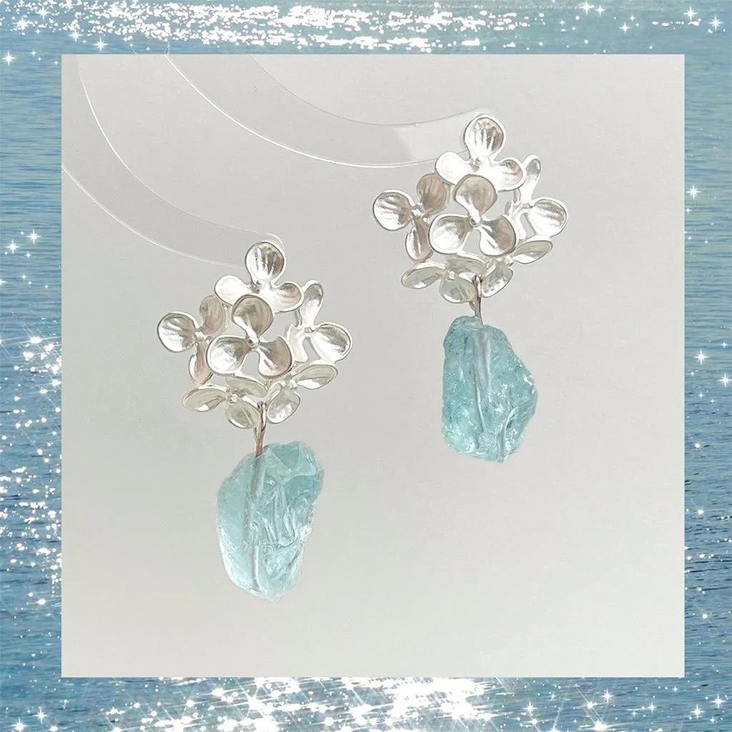 Natural Blue Crystal Flower Copper Drop Earrings Sweet Summer Vacation Jewelry