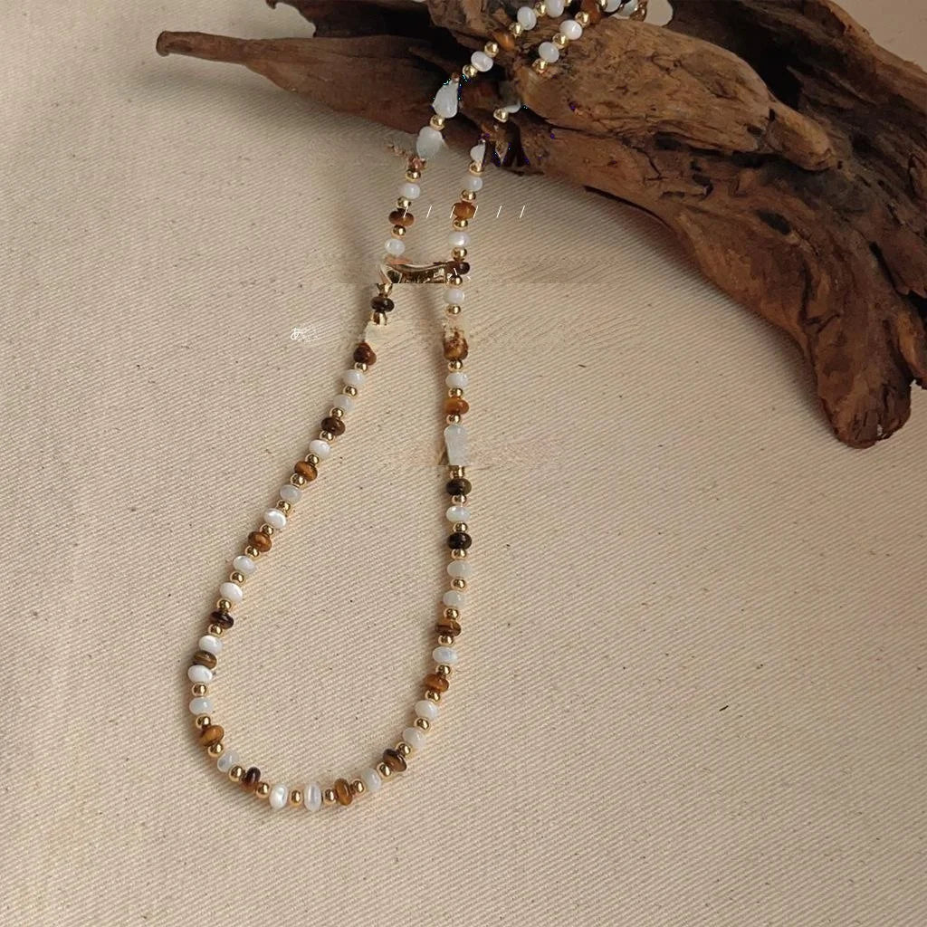 New Chinese Style Natural Stone Beaded Geometric Ring Choker Necklace For Women