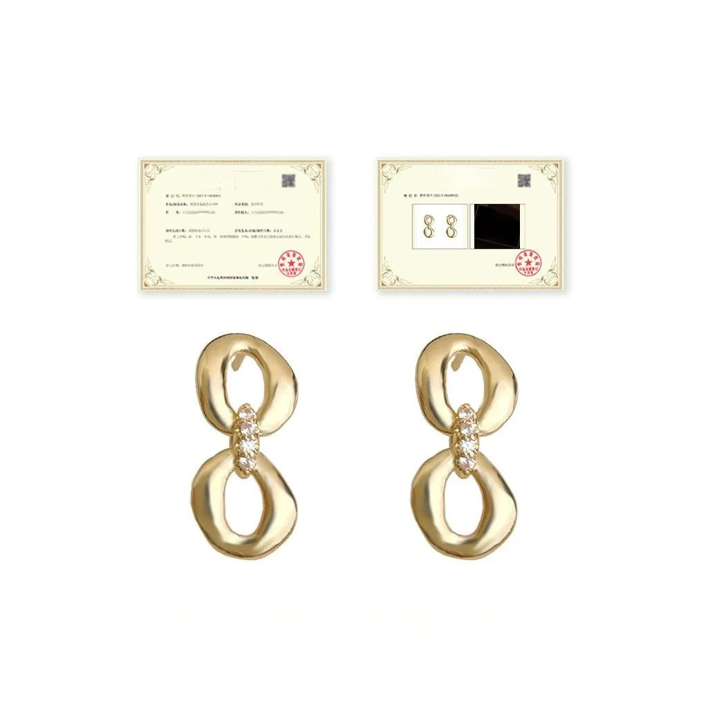 14K Plated Copper Zircon Geometric Glasses Stud Earrings, Light Luxury Office Jewelry