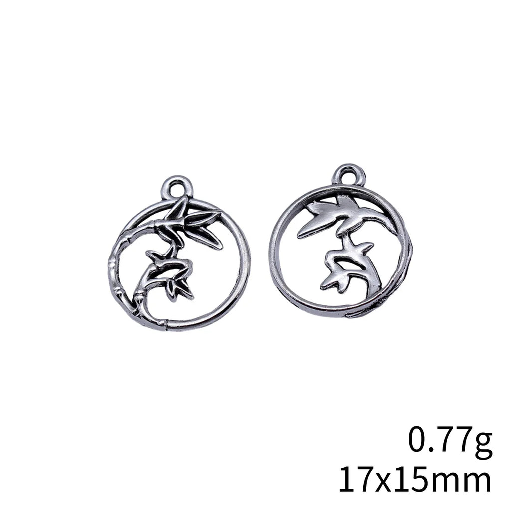17x15mm 0.77g Antique Silver Zinc Alloy Bamboo Round Charm Pendant for Necklace Bracelet DIY Jewelry