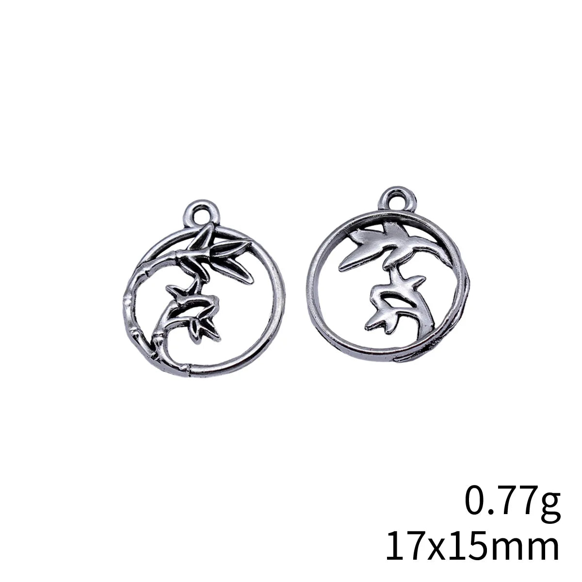 17x15mm 0.77g Antique Silver Zinc Alloy Bamboo Round Charm Pendant for Necklace Bracelet DIY Jewelry