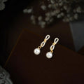 Fashion Geometric Rope Knot Pearl Stud Earrings Eco-Friendly Copper Micro Pave Zircon Silver Plated Jewelry