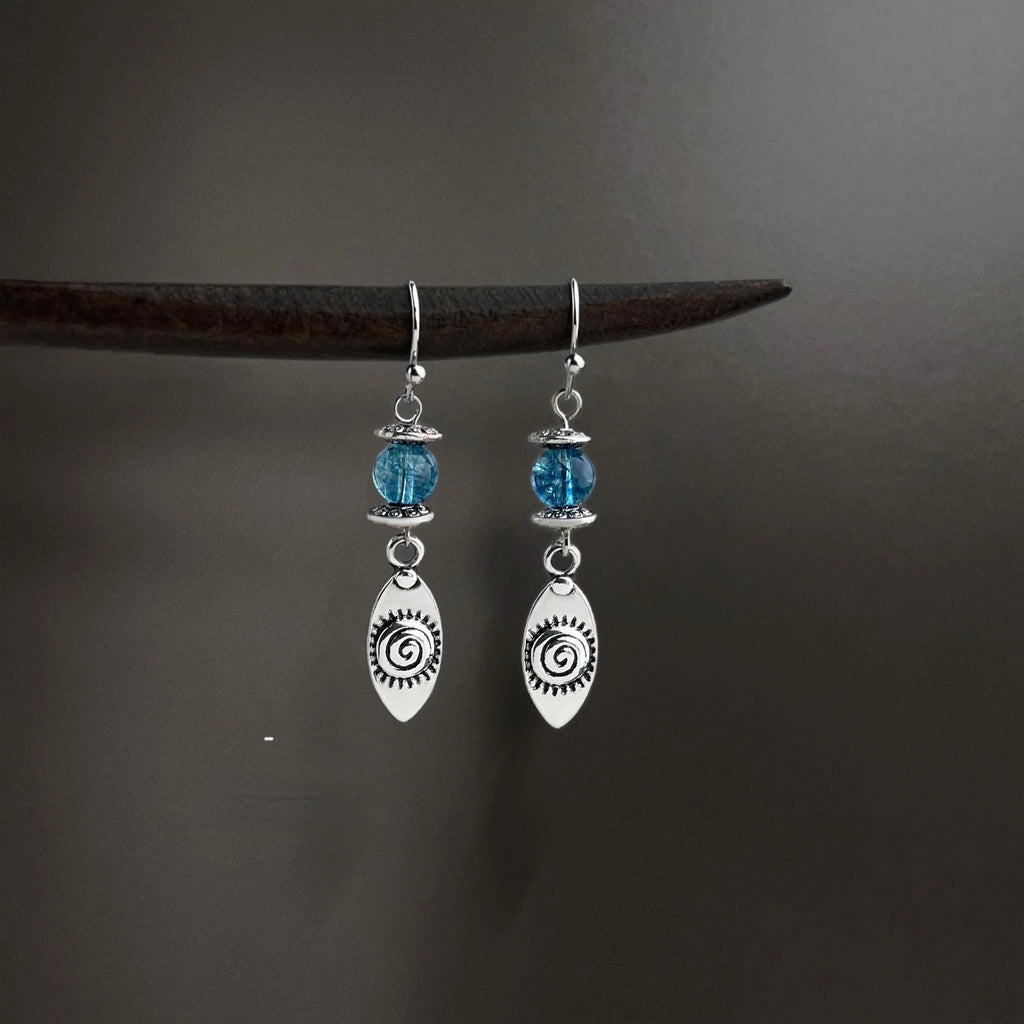 Handmade Vintage Zinc Alloy Leaf Geometric Tassel Drop Earrings For Women