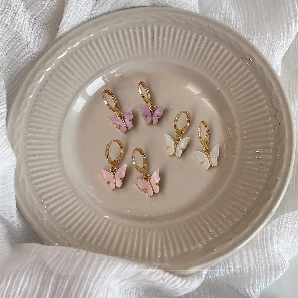 14K Gold Plated Alloy Butterfly Hoop Earrings Korean Sweet Style Fashion Jewelry