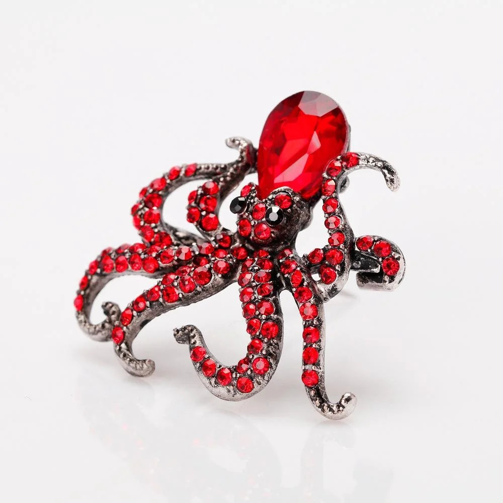 Luxury Rhinestone Crystal Octopus Brooch Pin, Ocean Animal Alloy Lapel Corsage Suit Accessory Gift