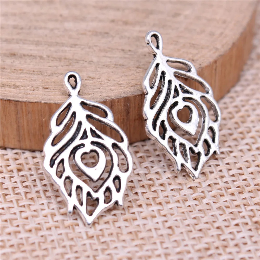 23x13mm 0.9g Multicolor Zinc Alloy Peacock Feather Charm Pendant for Earring Necklace Making