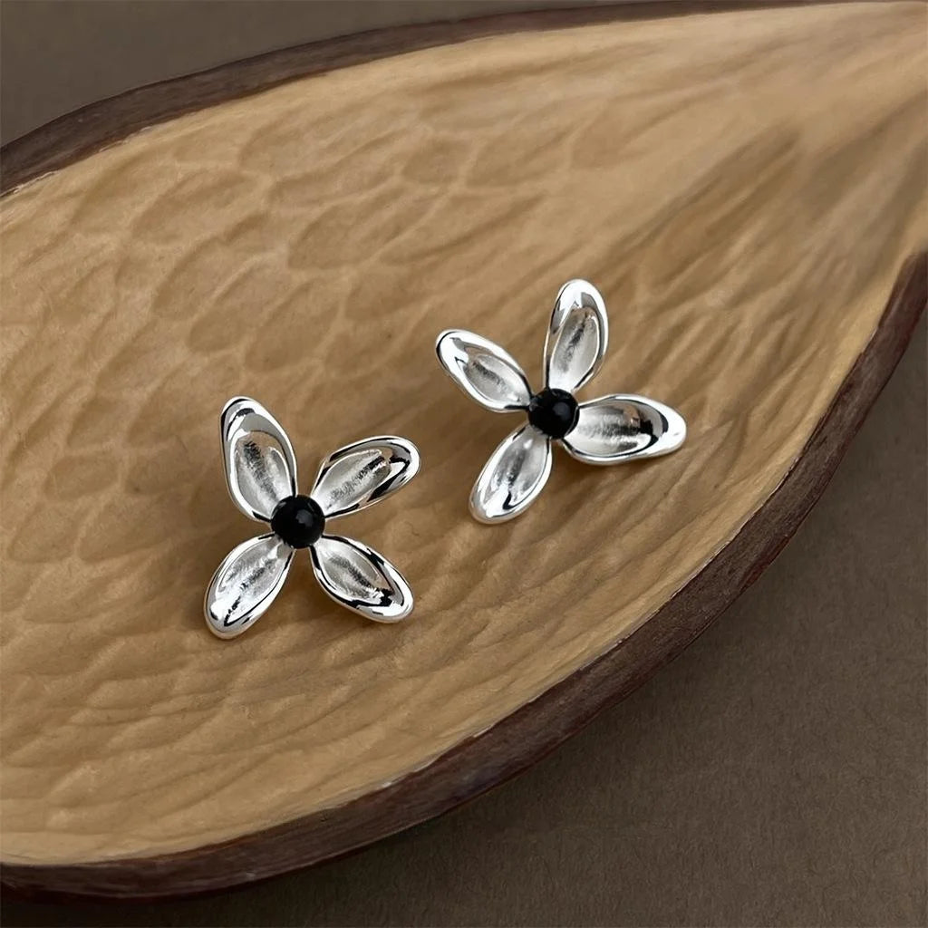 Elegant Designer Resin Copper Flower Stud Earrings With Silver Plated Pins