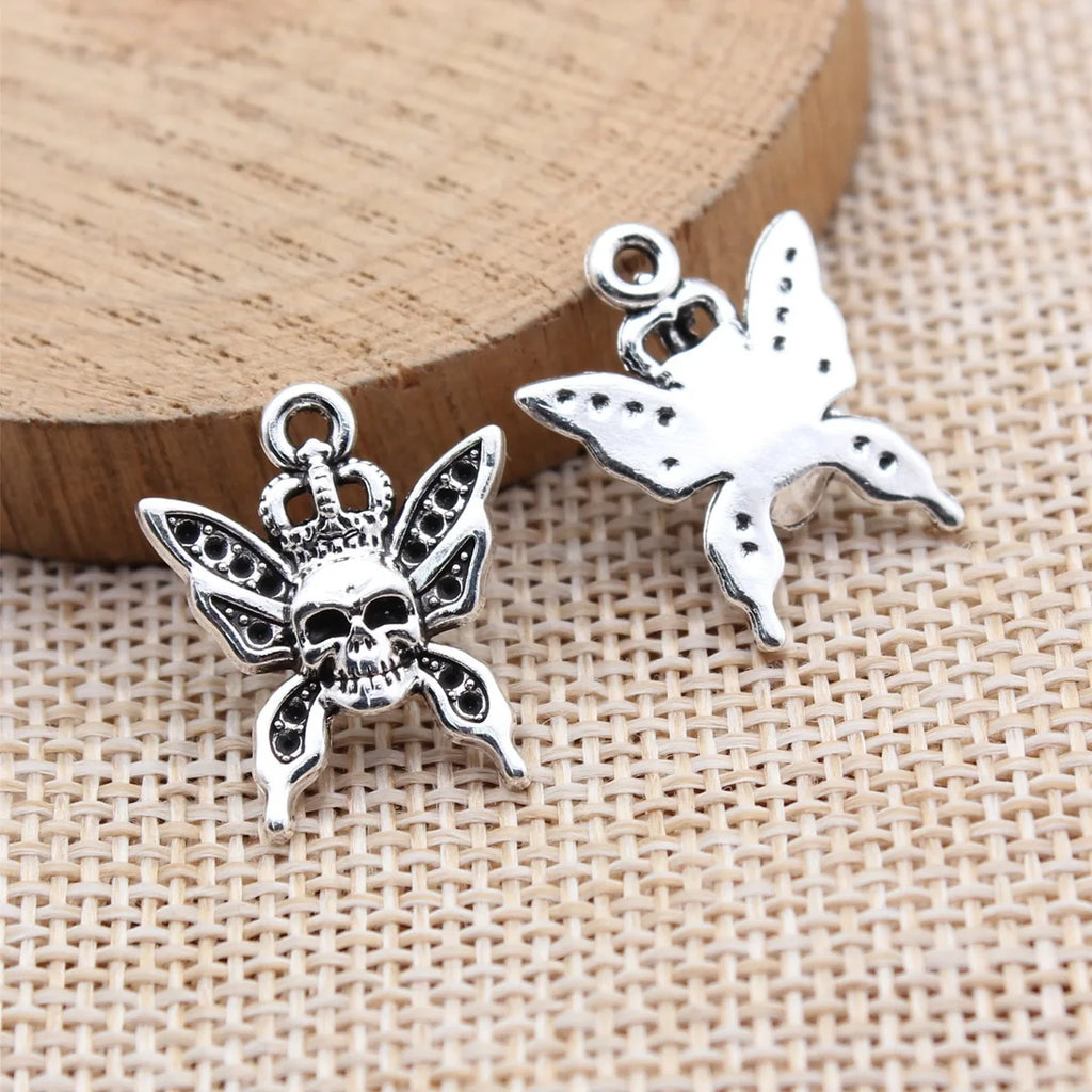 21x17mm 1.8g Antique Silver Zinc Alloy Skull Butterfly Charm Pendant for DIY Necklace Making