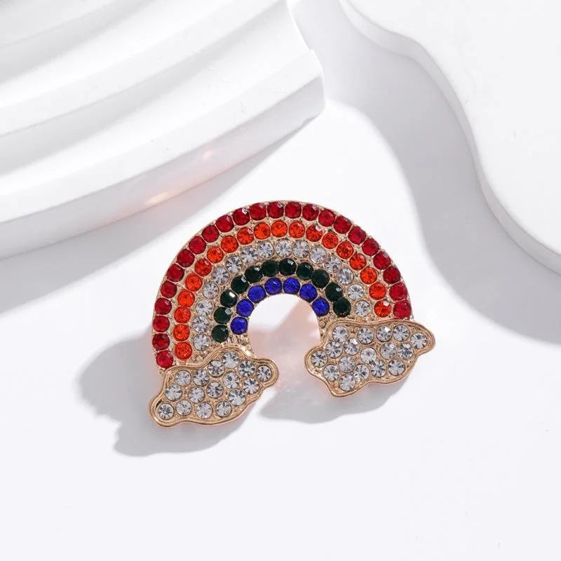 Cute Japanese Style Rainbow Cloud Rhinestone Alloy Brooch, Elegant Lapel Pin Corsage For Suit Coat Gift
