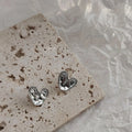 Liquid Metal Silver Plated Copper Heart Stud Earrings, Minimalist Korean Style Jewelry