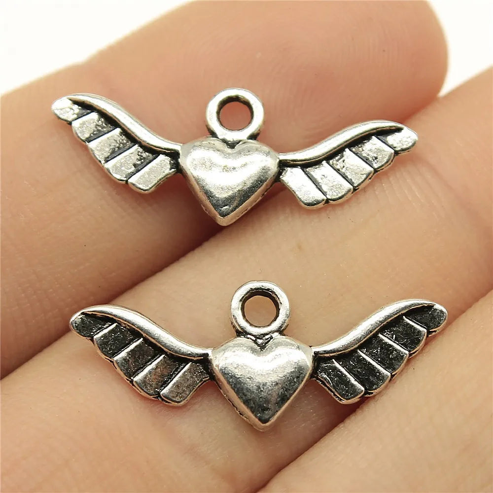 27x10mm 1g Antique Silver Zinc Alloy Winged Heart Wing Charm Pendant for DIY Necklace Bracelet Making