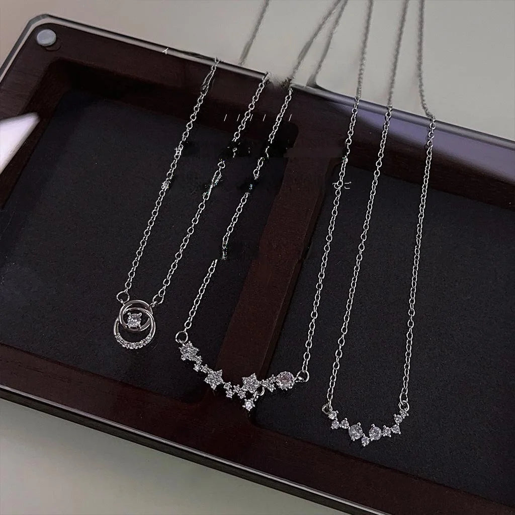 Copper Zircon Micro Pave Geometric Line Clavicle Necklace For Women Minimalist Trendy Jewelry