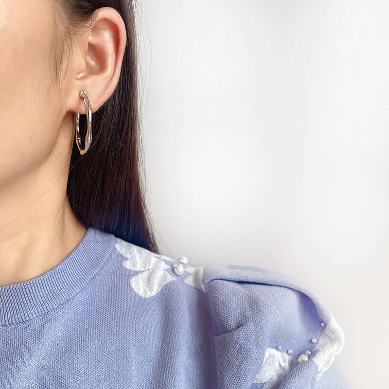 Vintage Alloy Bamboo Hoop Spiral Disc Stud & Clip On No Piercing New Chinese Style C-Shaped Earrings