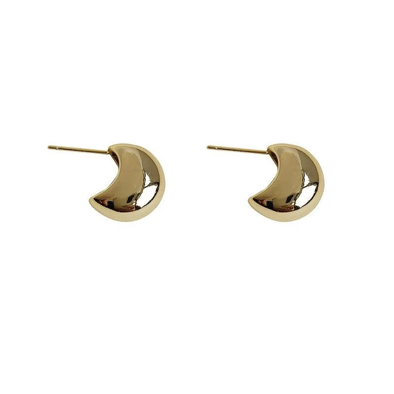 14K Gold Plated Copper Smooth Oval Bean Stud Earrings Elegant Minimalist Geometric Jewelry