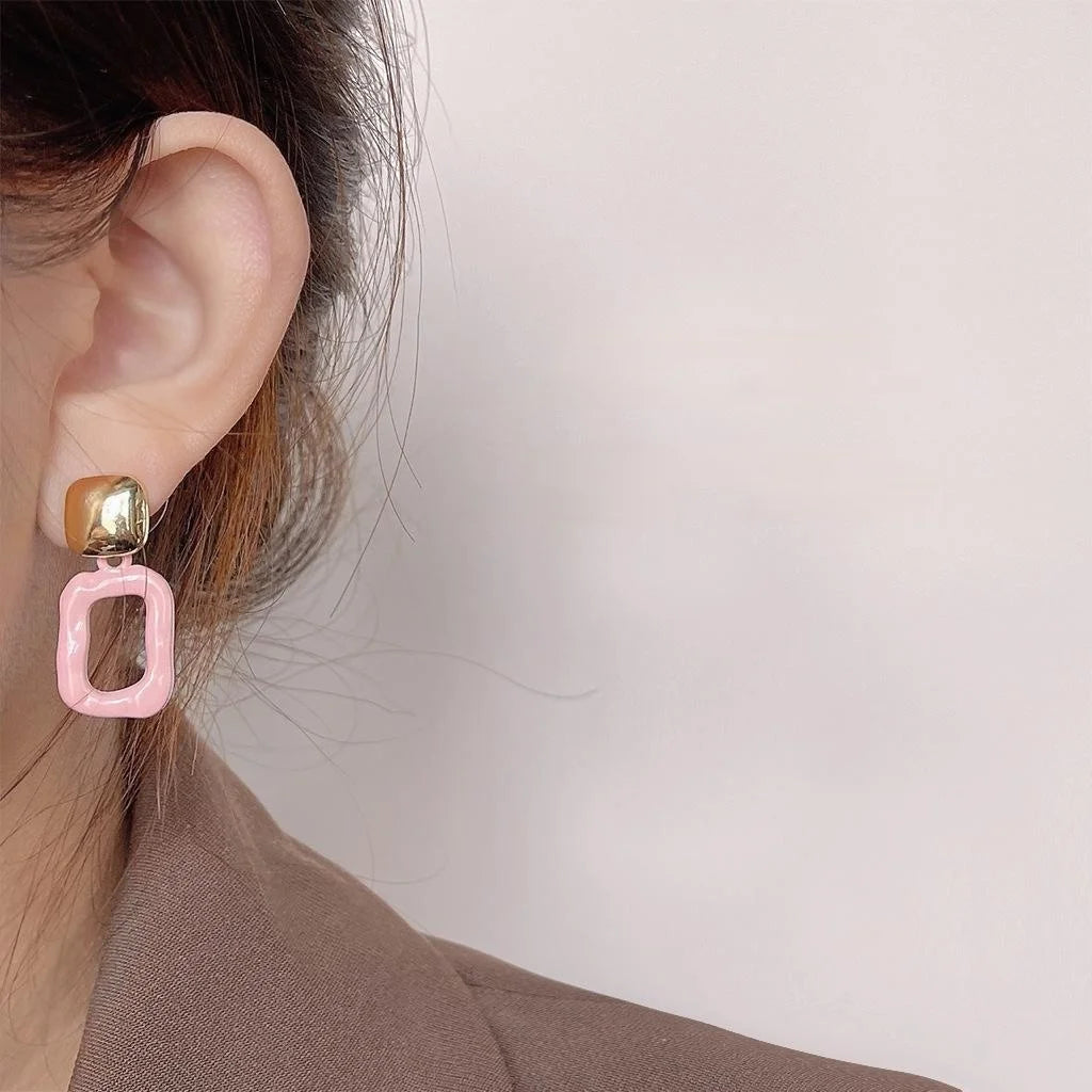 Sweet 14K Plated Metal Square Geometric Stud Earrings For Women