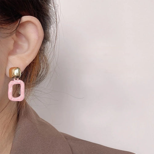 Sweet 14K Plated Metal Square Geometric Stud Earrings For Women